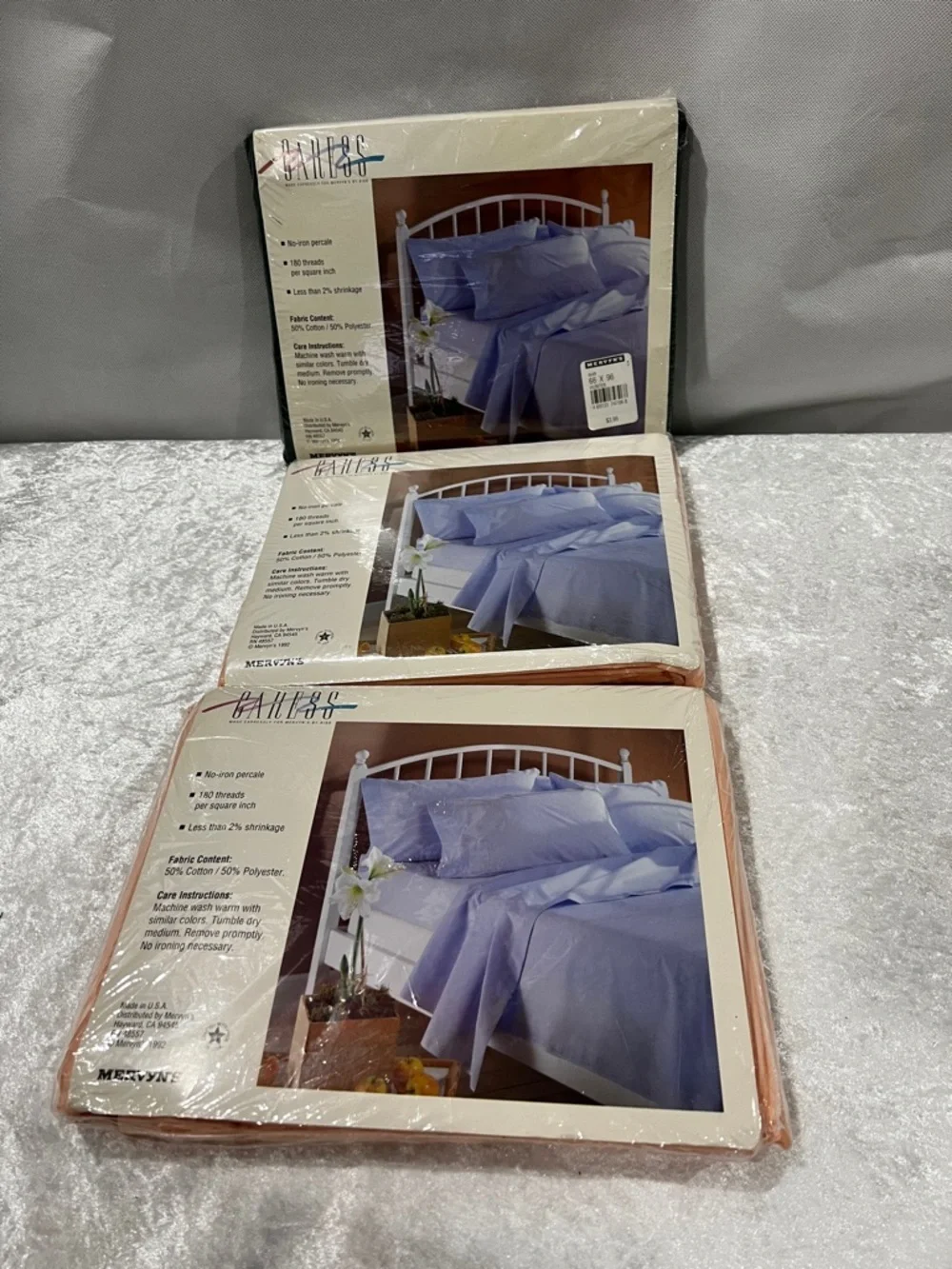 Vintage Sheets Lot  Of 3 CARESS Twin Flat Sheet Green Peach Coral Cotton Blend